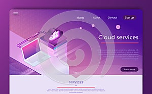 Isometric cloud computing services concept. Concepts Cloud storage.