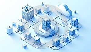 Isometric cloud data server network diagram
