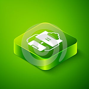 Isometric Cloud database icon isolated on green background. Cloud computing concept. Digital service or app with data