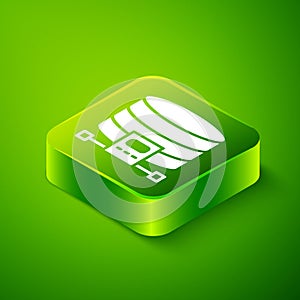 Isometric Cloud database icon isolated on green background. Cloud computing concept. Digital service or app with data