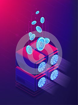 Isometric cloud mining concept.
