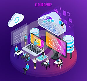 Isometric Cloud Office Composition