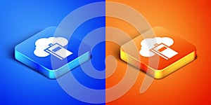 Isometric Cloud or online library icon isolated on blue and orange background. Internet education or distance training