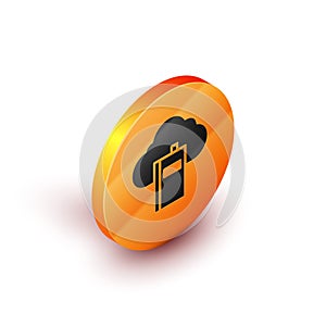 Isometric Cloud or online library icon isolated on white background. Internet education or distance training. Orange