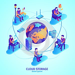 Cloud Storage Isometric Composition