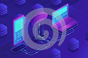 Isometric cloud storage concept.