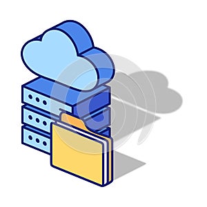 Isometric Cloud Storage Server with Folder Icon â Vector Illustration