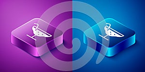 Isometric Cocktail icon isolated on blue and purple background. Square button. Vector