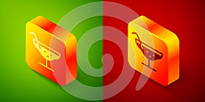 Isometric Cocktail icon isolated on green and red background. Square button. Vector