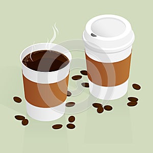 Isometric coffee cup,coffee bean vector
