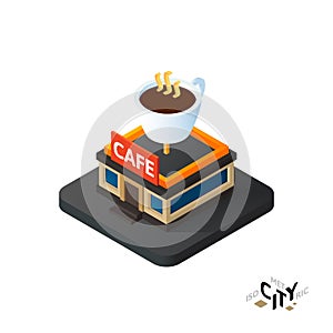 Isometric coffeehouse cafe icon, building city infographic element, vector illustration