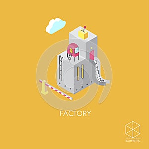 Isometric color vector icon factory on a yellow background