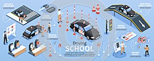 Isometric Colored Driving School Infographic