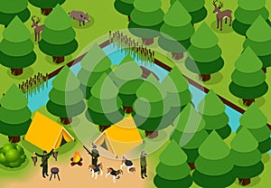 Isometric Colored Hunting Composition