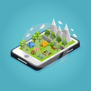 Isometric Colorful Camping Mobile Concept