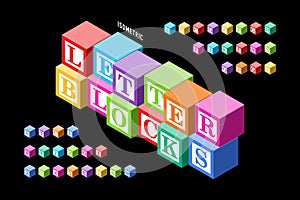 Isometric colorful letter blocks alphabet