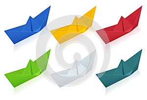 Isometric colorize set of Origami Paper Boats on white background. photo