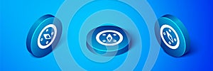 Isometric Compass icon isolated on blue background. Windrose navigation symbol. Wind rose sign. Blue circle button