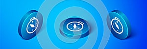 Isometric Compass icon isolated on blue background. Windrose navigation symbol. Wind rose sign. Blue circle button