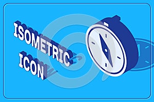 Isometric Compass icon isolated on blue background. Windrose navigation symbol. Wind rose sign.  Vector Illustration