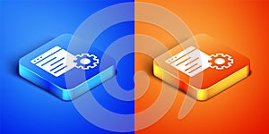 Isometric Computer api interface icon isolated on blue and orange background. Application programming interface API