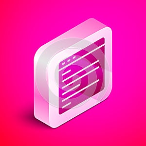 Isometric Computer api interface icon isolated on pink background. Application programming interface API technology
