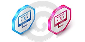 Isometric Computer display with vector design program icon isolated on isolated on white background. Photo editor