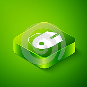 Isometric Computer mouse gaming icon isolated on green background. Optical with wheel symbol. Green square button