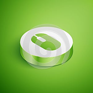 Isometric Computer mouse icon isolated on green background. Optical with wheel symbol. White circle button. Vector