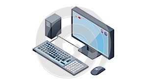 Isometric computer setup, office technology, digital work environment vector design Generative AI