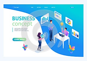 Isometric concept We bring the idea to life, idea creation, implementation. Landing page concepts and web design