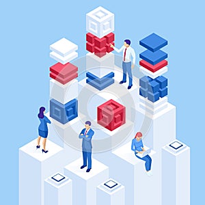 Isometric concept of business analysis, analytics, research, strategy statistic, planning, marketing, study of