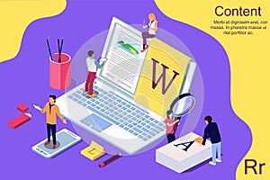 Isometric concept creative writing or blogging, education and content management for web page, banner,