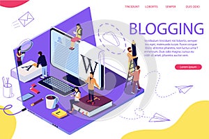 Isometric concept creative writing or blogging, photo