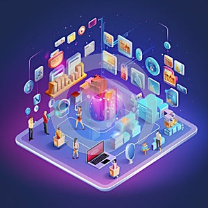 Isometric Concept of Digital Data Management Platform. Generative AI