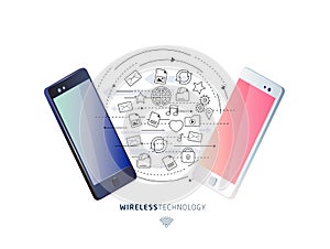 Isometric concept of exchange between smartphones.