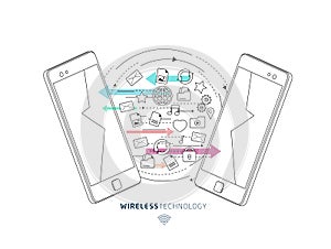 Isometric concept of exchange between smartphones.