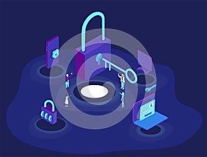 Isometric concept on internet or cyber or network security.