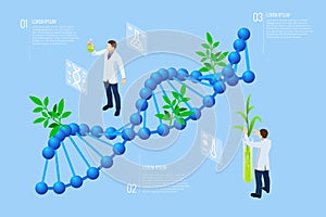 Isometric concept of laboratory exploring new methods of plant breeding and agricultural genetics. Plants growing in the