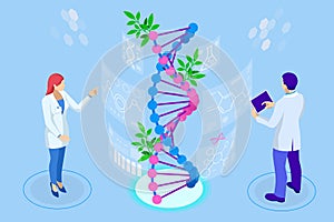 Isometric concept of laboratory exploring new methods of plant breeding and agricultural genetics. Plants growing in the