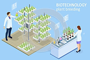 Isometric concept of laboratory exploring new methods of plant breeding and agricultural genetics. Vegetable hydroponic