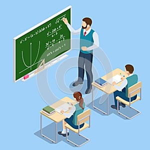 Isometric concept of math and geometry lesson, studying. Personalised learning. E-learning, online education. Algebra