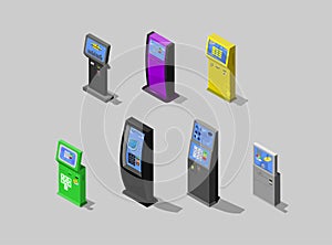 Isometric concept of Payment terminal, interactive kiosk, vector design