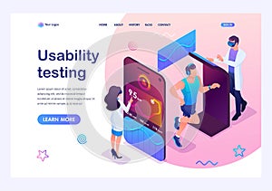 Isometric concept Scientists are testing a mobile app to track an athlete`s workout. The athlete runs in training. Landing page