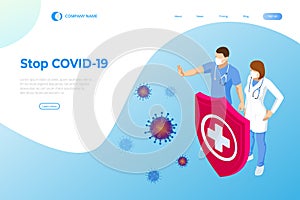 Isometric concept of Thank you doctors and nurses working in the hospitals and fighting the coronavirus. Stop COVID-19