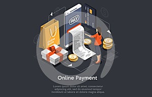 Isometric concepts mobile payments, personal data protection. Vector illustration.