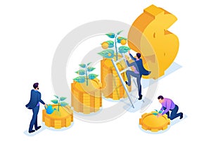 Isometric Conceptual save and increase investment, capital, income growth. Concept for web