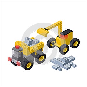 Isometric construction materials loading concept. Vector