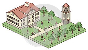 Isometric construction site with active crane and workers, vector design Generative AI