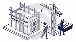 Isometric Construction Site: Building Development Progress Scene, vector design Generative AI